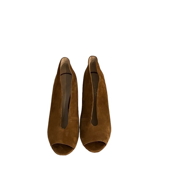 Pelle Moda Suede Open Toe Heels in Camel - Picture 2 of 5